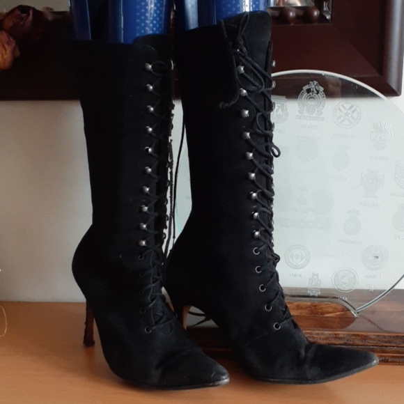 Manolo Blahnik Shoes - Manolo Blahnik Suede Lace up Pointy boots 36